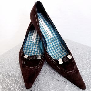 Christian Lacroix Italian Suede Pointed Toe Pumps